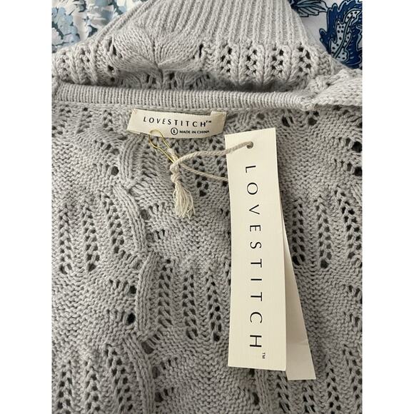Lovestitch Knit Wrap Sweater L Gray Open Weave Boho Textured Cozy Balletcore - Picture 7 of 8